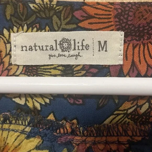 Natural Life Crop Top Smocked Floral Short Sleeve Size Médium Ruffle Shirt Boho - Picture 3 of 8